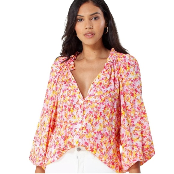 Hale Bob Tops - Hale Bob Pink and Orange Asymmetrical Blouse